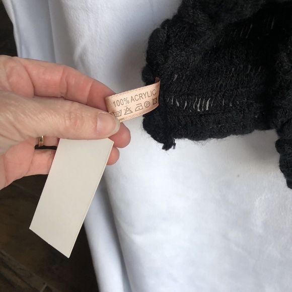 Love of Fashion LOF Black Sweater/Poncho, Cowl Neck Wooden Buttons, Loose Weave - Picture 6 of 8